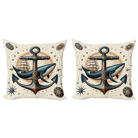 Ambesonne Nautical Throw Pillow Cover 2 Pack, Mandala Astronomy Marine, 20", Dark Teal Redwood Ivory