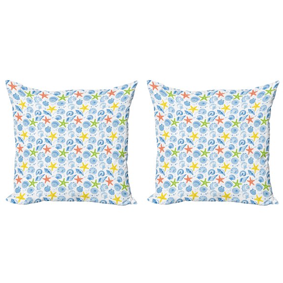 Ambesonne Nautical Throw Pillow Cover 2 Pack, Marine Themed Starfish, 20", Blue and Yellow