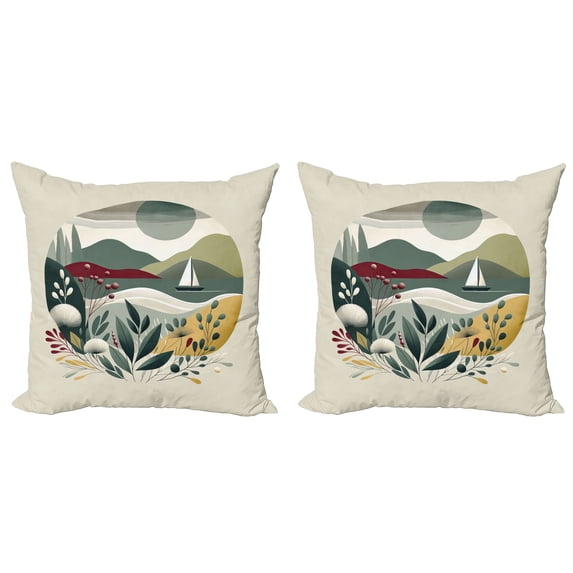 Ambesonne Nautical Throw Pillow Cover 2 Pack, Modern Boho Botanical Sea, 16", Sage Green