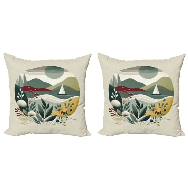 Ambesonne Nautical Throw Pillow Cover 2 Pack, Modern Boho Botanical Sea, 16", Sage Green