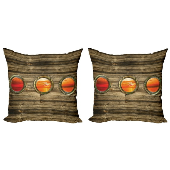 Ambesonne Nautical Throw Pillow Cover 2 Pack, Rustic Wooden Ship, 24", Multicolor