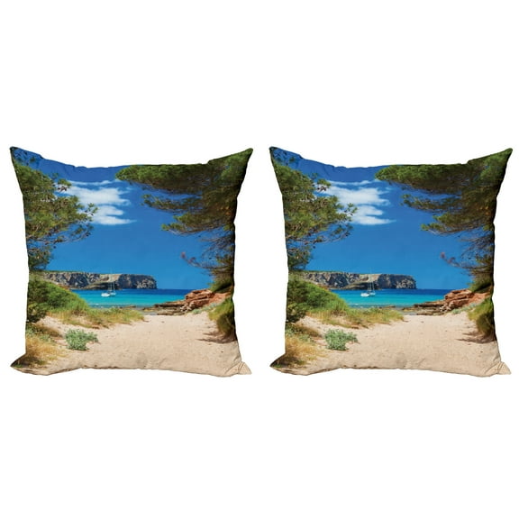 Ambesonne Nautical Throw Pillow Cover 2 Pack, Sand Pathway to Ocean, 20", Multicolor
