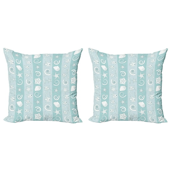 Ambesonne Nautical Throw Pillow Cover 2 Pack, Sea Animals and Shells, 16", Pale Blue Pale Blue