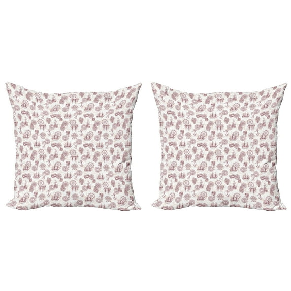 Ambesonne Nautical Throw Pillow Cover 2 Pack, Ship Compass Wheel, 24", Raspberry Pale Peach