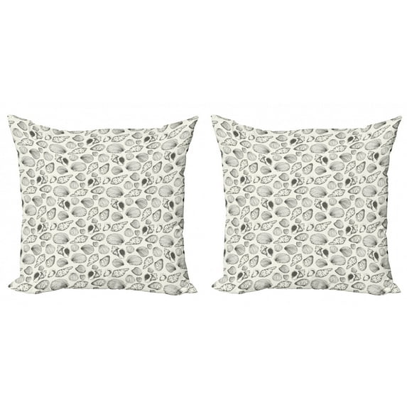 Ambesonne Nautical Throw Pillow Cover 2 Pack, Sketch Seashells, 16", Grey Ivory