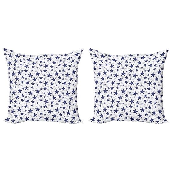 Ambesonne Nautical Throw Pillow Cover 2 Pack, Starfish and Curls Pattern, 16", Dark Lavender White