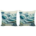 thumbnail image 1 of Ambesonne Nautical Throw Pillow Cover 2 Pack, Swirling Huge Waves Boat, 20", Reseda Green Teal and Blue, 1 of 7