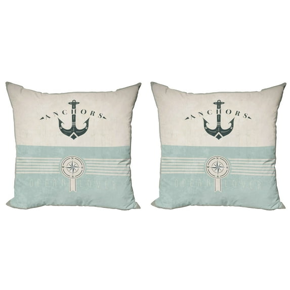 Ambesonne Nautical Throw Pillow Cover 2 Pack, Vintage Marine Anchor, 18", Seafoam Beige and Black