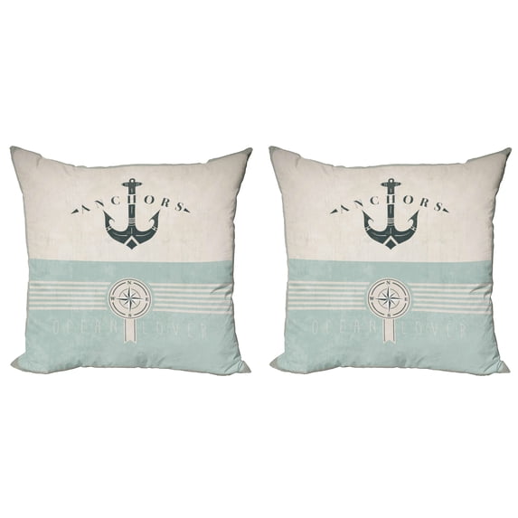 Ambesonne Nautical Throw Pillow Cover 2 Pack, Vintage Marine Anchor, 20", Seafoam Beige and Black