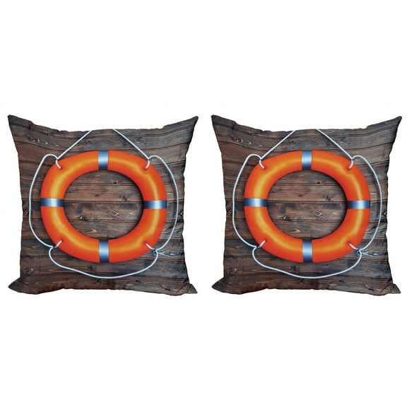 Ambesonne Nautical Throw Pillow Cover 2 Pack, Wall Safety, 24", Orange Grey Brown