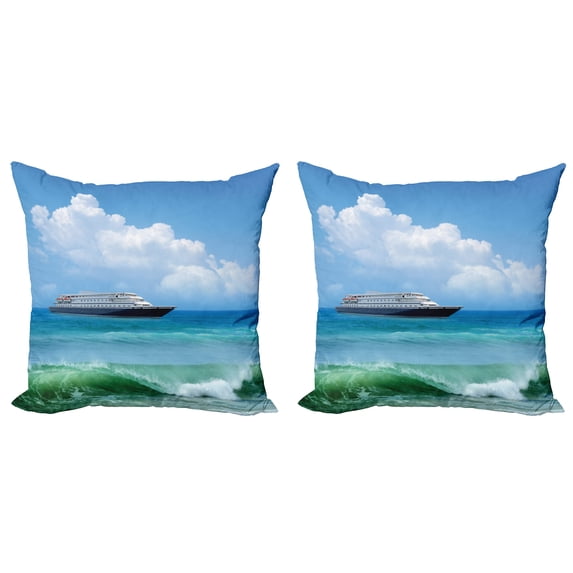 Ambesonne Nautical Throw Pillow Cover 2 Pack, Waves Ship Travel, 20", Blue