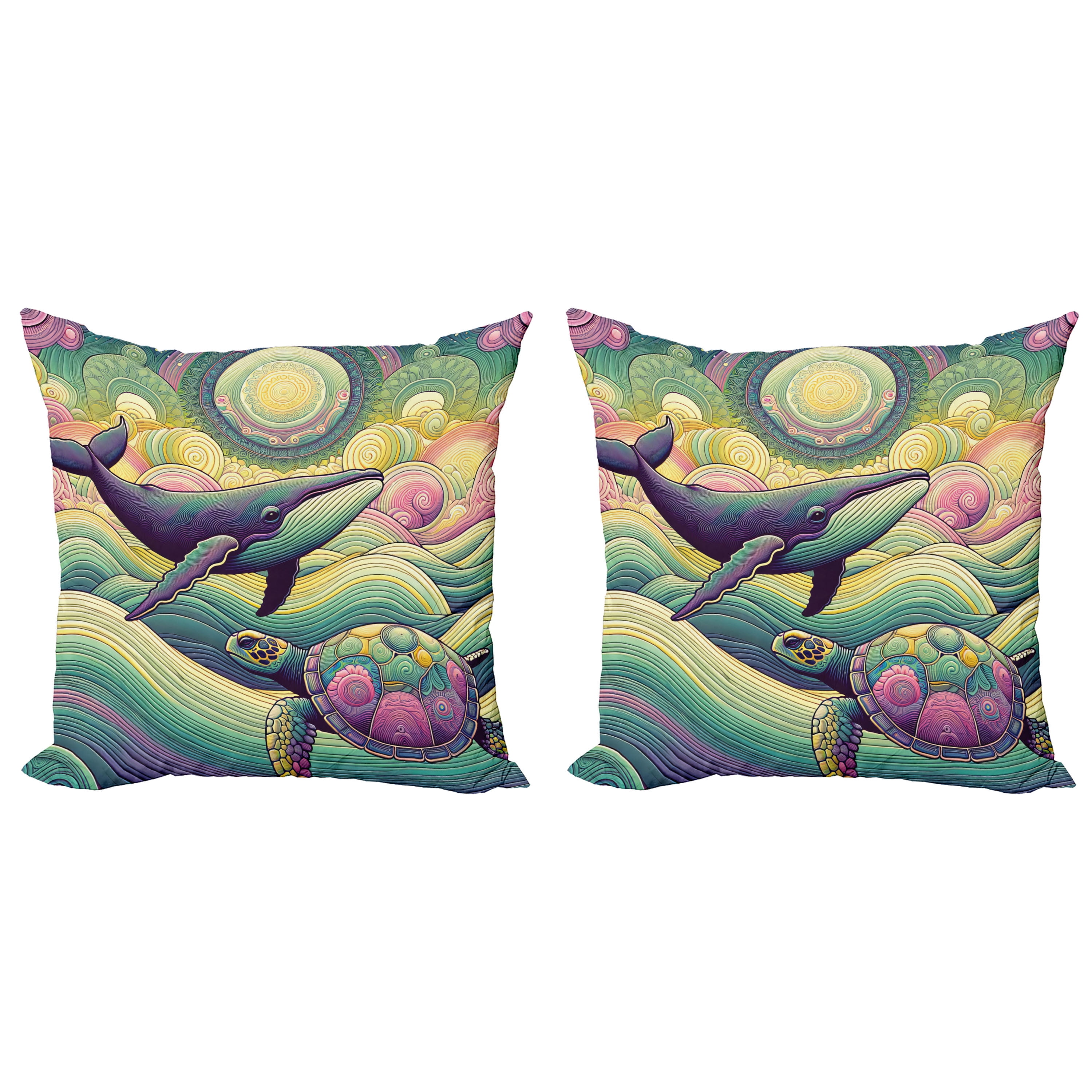 Seafoam Purple and Pink Microfiber Reversible Throw Pillow Covers, Set of 2
