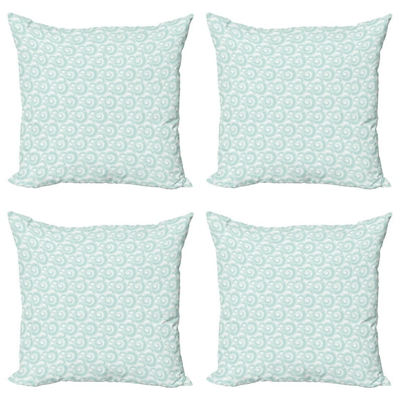 Ambesonne Nautical Throw Pillow Cover 4 Pack, Abstract Clouds Waves, 16", Turquoise White