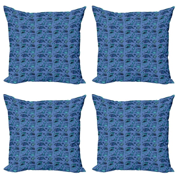 Ambesonne Nautical Throw Pillow Cover 4 Pack, Assorted Seashells Pattern, 24", Aqua Dark Lavender