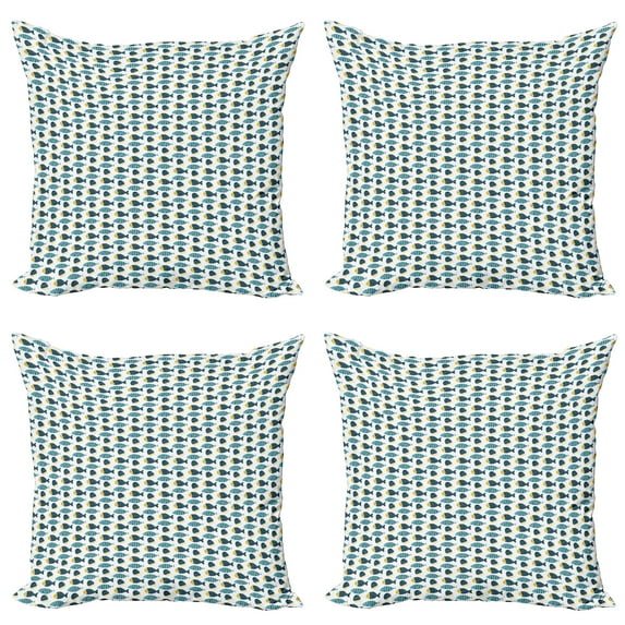 Ambesonne Nautical Throw Pillow Cover 4 Pack, Fish and Jellyfish, 20", Multicolor
