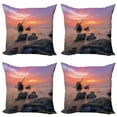 thumbnail image 1 of Ambesonne Nautical Throw Pillow Cover 4 Pack, Foggy Water Sunset, 18", Orange Grey, 1 of 7