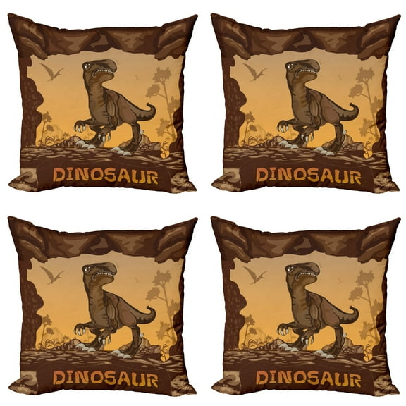Ambesonne Nautical Throw Pillow Cover 4 Pack, Giant Dinosaur Cliffs, 18", Apricot Redwood