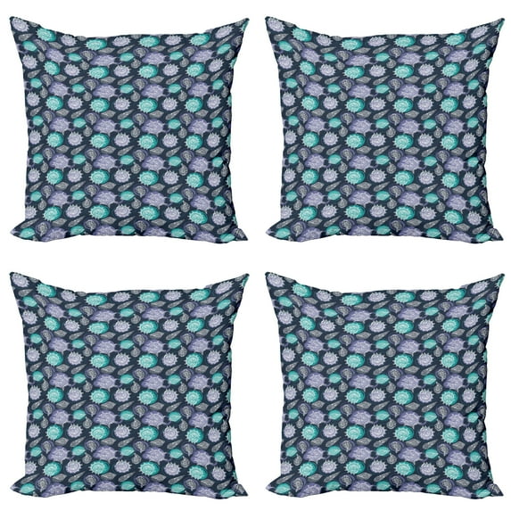 Ambesonne Nautical Throw Pillow Cover 4 Pack, Ocean Grunge Seashells, 20", Night Blue Sea Green