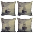 thumbnail image 1 of Ambesonne Nautical Throw Pillow Cover 4 Pack, Old Pirate Ship in Sea, 16", Plum Tan, 1 of 6