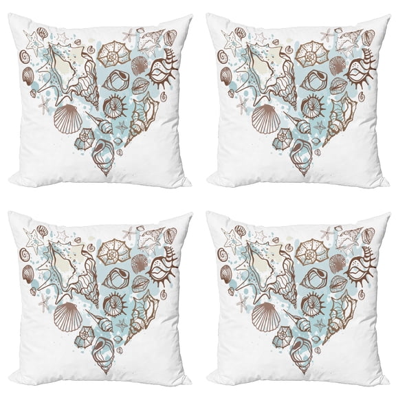 Ambesonne Nautical Throw Pillow Cover 4 Pack, Scallop Starfish Whelk, 20", Brown Warm Taupe Teal