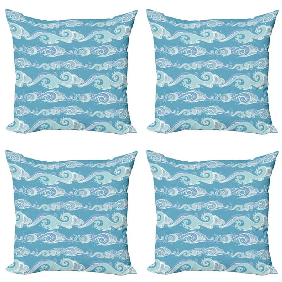 Ambesonne Nautical Throw Pillow Cover 4 Pack, Sea Waves Ocean Splashes, 18", Sea Blue Pale Teal