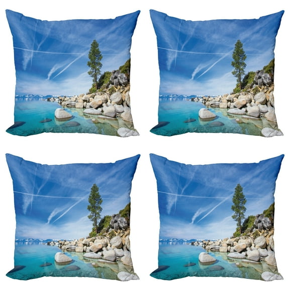 Ambesonne Nautical Throw Pillow Cover 4 Pack, Seascape Lake Tahoe, 20", Blue Grey