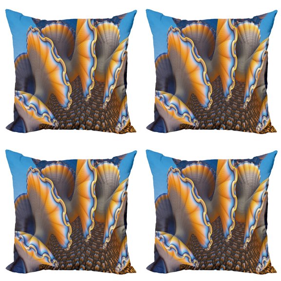 Ambesonne Nautical Throw Pillow Cover 4 Pack, Shells in Sea Ocean, 20", Blue and Apricot