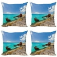 thumbnail image 1 of Ambesonne Nautical Throw Pillow Cover 4 Pack, Ship Wreck on Beach, 18", Multicolor, 1 of 5