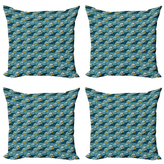 Ambesonne Nautical Throw Pillow Cover 4 Pack, Starfish and Shells, 20", Sea Blue Earth Yellow