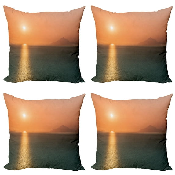 Ambesonne Nautical Throw Pillow Cover 4 Pack, Sunrise over Ocean, 18", Orange Blue