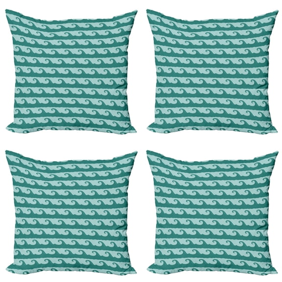 Ambesonne Nautical Throw Pillow Cover 4 Pack, Swirling Ocean Waves Flow, 20", Teal and Pale Seafoam