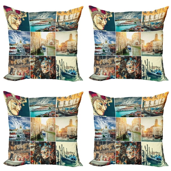 Ambesonne Nautical Throw Pillow Cover 4 Pack, Venice Canals, 16", Multicolor