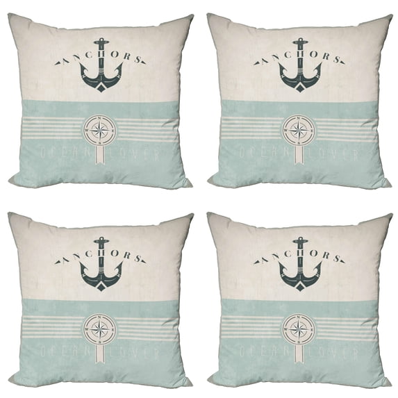 Ambesonne Nautical Throw Pillow Cover 4 Pack, Vintage Marine Anchor, 18", Seafoam Beige and Black