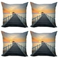 thumbnail image 1 of Ambesonne Nautical Throw Pillow Cover 4 Pack, Wood Path on Beach, 24", Pale Blue Orange, 1 of 5
