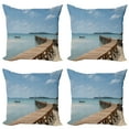 thumbnail image 1 of Ambesonne Nautical Throw Pillow Cover 4 Pack, Wooden Bridge to Sea, 18", Blue Brown, 1 of 5