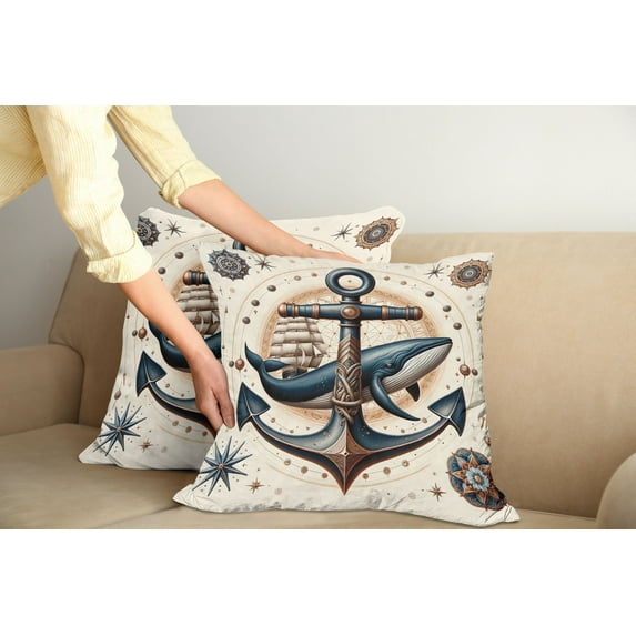 Ambesonne Nautical Throw Pillow Cover Pack of 2, Mandala Astronomy Marine, 2 Pcs-18"x18", Dark Teal Redwood Ivory