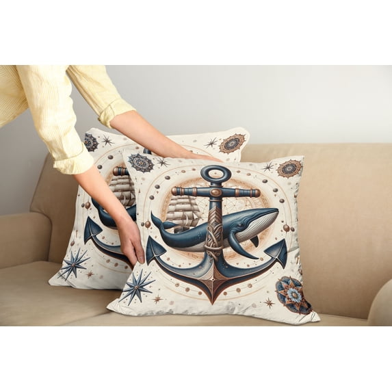 Ambesonne Nautical Throw Pillow Cover Pack of 2, Mandala Astronomy Marine, 2 Pcs-26"x16", Dark Teal Redwood Ivory