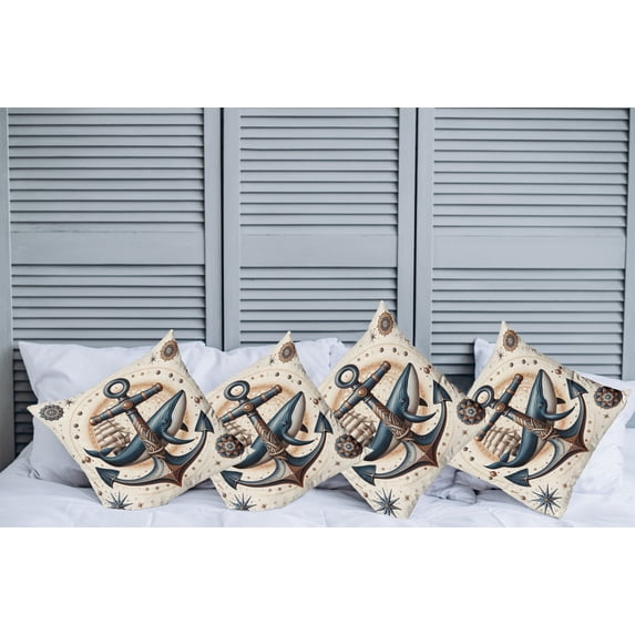 Ambesonne Nautical Throw Pillow Cover Pack of 4, Mandala Astronomy Marine, 4 Pcs-26" x 16", Dark Teal Redwood Ivory