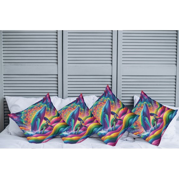 Ambesonne Nautical Throw Pillow Cover Pack of 4, Psychedelic Rainbow Colors, 4 Pcs-20" x 20", Multicolor