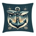 thumbnail image 1 of Ambesonne Nautical Throw Pillow Cushion Cover, Anchor with Whales Compass, 24" X 24", Petrol Blue Beige, 1 of 2