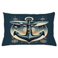 thumbnail image 1 of Ambesonne Nautical Throw Pillow Cushion Cover, Anchor with Whales Compass, 26" X 16", Petrol Blue Beige, 1 of 2