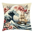 thumbnail image 1 of Ambesonne Nautical Throw Pillow Cushion Cover, Floral Japanese Wave Moon, 18" X 18", Blue Pink Eggshell, 1 of 2