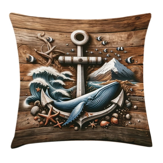 Ambesonne Nautical Throw Pillow Cushion Cover, Rustic Maritime Anchor Art, 26" X 26", Cocoa and Slate Blue