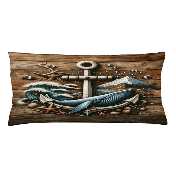Ambesonne Nautical Throw Pillow Cushion Cover, Rustic Maritime Anchor Art, 36" X 16", Cocoa and Slate Blue