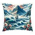 thumbnail image 1 of Ambesonne Nautical Throw Pillow Cushion Cover, Seascape Waves Mountains, 16" X 16", Sea Blue and Dark Coral, 1 of 2