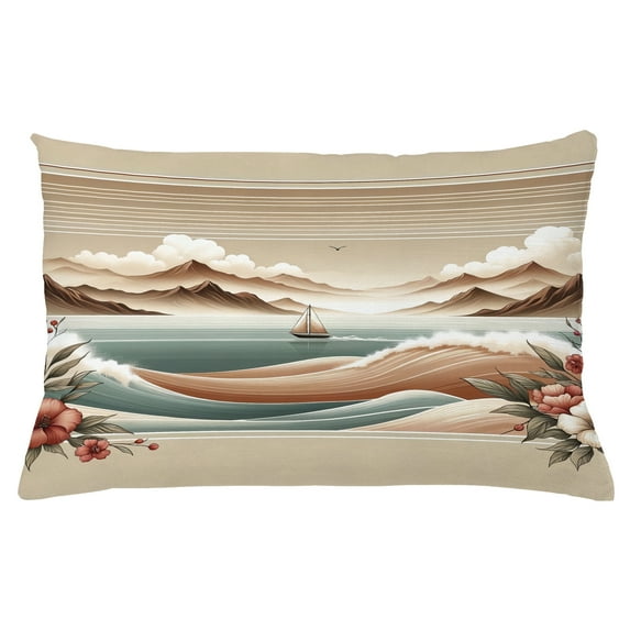 Ambesonne Nautical Throw Pillow Cushion Cover, Serene Horizon Sailboat, 26" X 16", Tan Sepia and Pale Seafoam