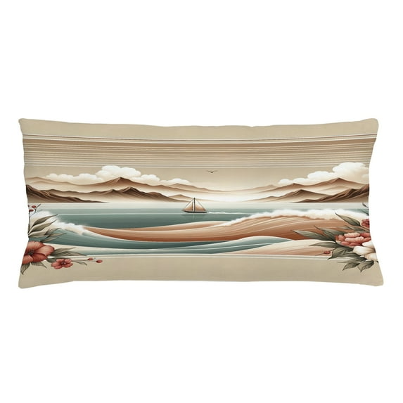 Ambesonne Nautical Throw Pillow Cushion Cover, Serene Horizon Sailboat, 36" X 16", Tan Sepia and Pale Seafoam
