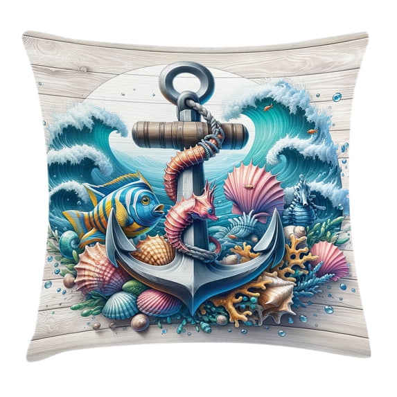 Ambesonne Nautical Throw Pillow Cushion Cover, Underwater Around Anchor, 16" X 16", Teal Pink and Coconut