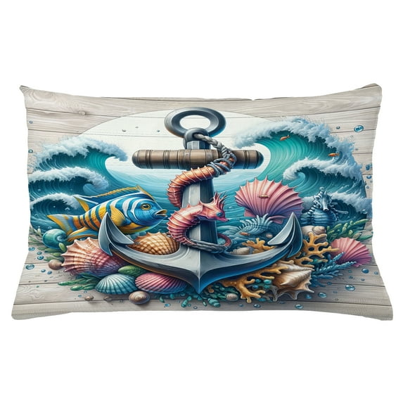Ambesonne Nautical Throw Pillow Cushion Cover, Underwater Around Anchor, 26" X 16", Teal Pink and Coconut