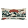 thumbnail image 1 of Ambesonne Nautical Throw Pillow Cushion Cover, Waves Sun Sakura Anchor, 36" X 16", Pale Ruby and Cadet Blue, 1 of 2